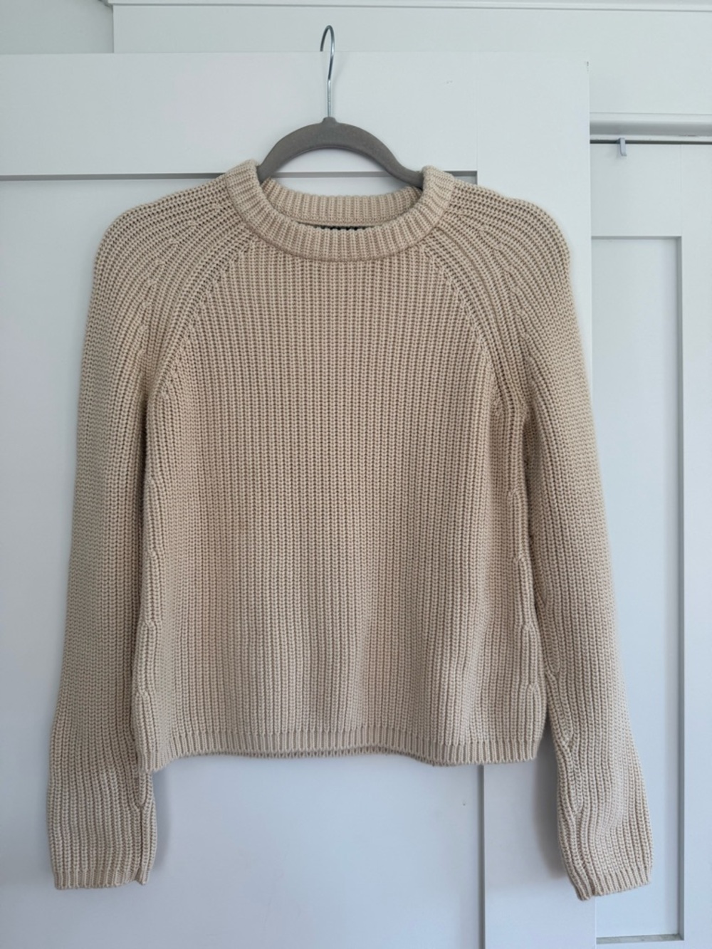 Quince Cream Crewneck Ribbed Knit Sweater - Organic Cotton Size Small